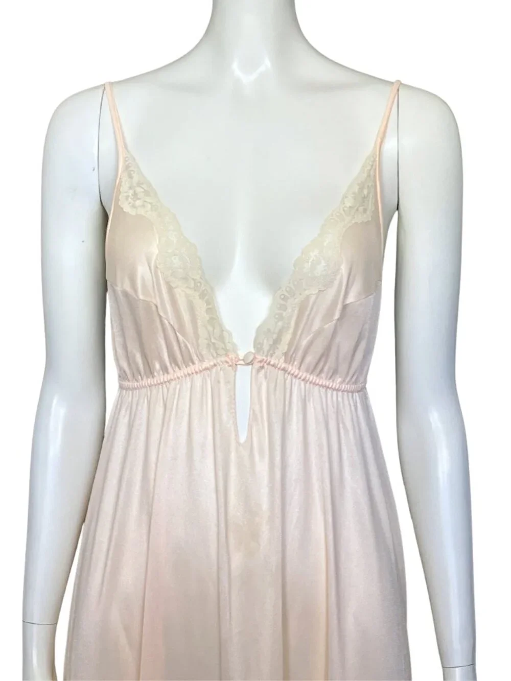 Vintage 60s Pale Peach Lingerie Nightgown Slip Dress. XS. Coquette Maxi Long - Picture 6 of 10